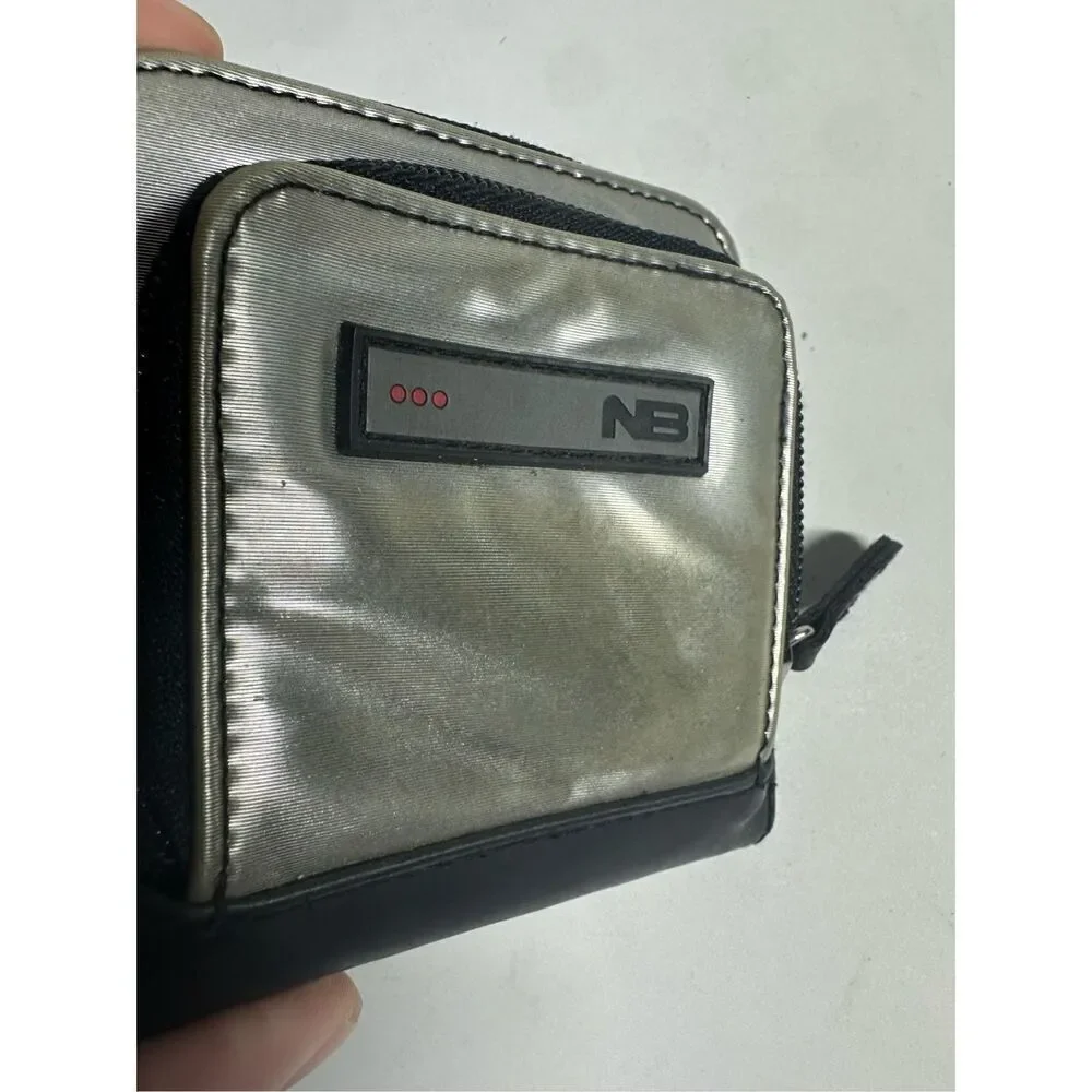 New Balance Men’s Wallet Cardholder ID window Silver Black Canvas Faux Leather